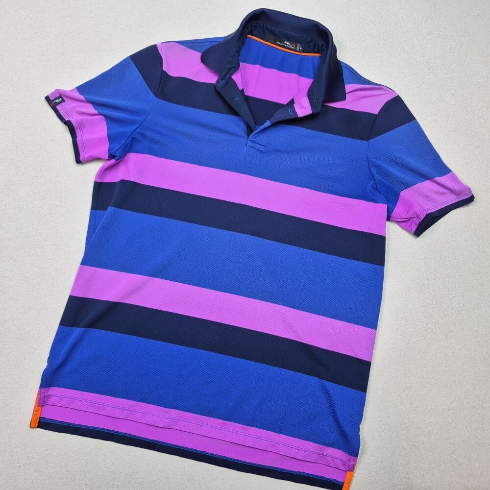 Ralph Lauren RLX Mens Performance Wicking Striped Golf Polo Pink/Blue/Black Sz M